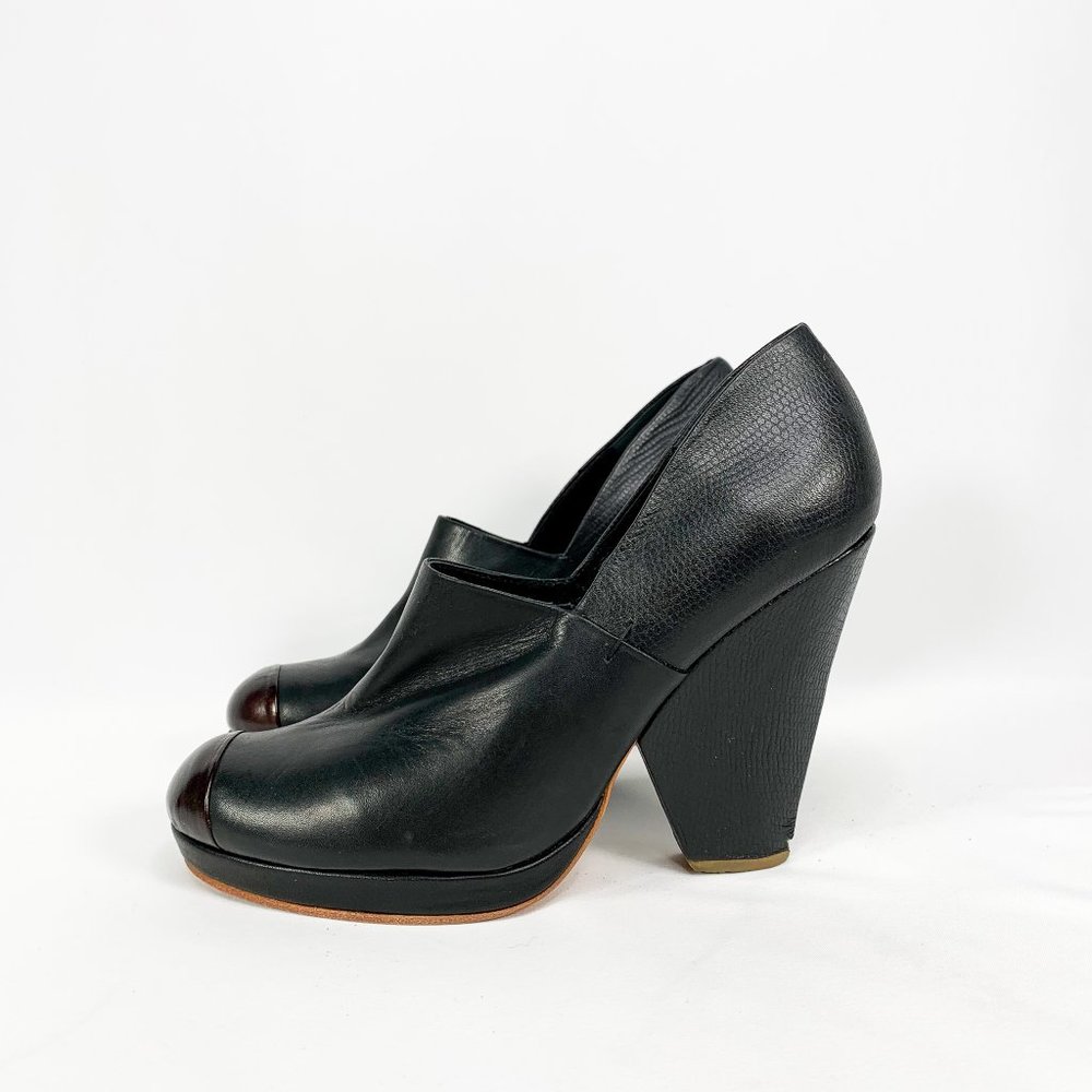 RACHEL COMEY Black Leather Chunky Snake Heels - Picture 6 of 9